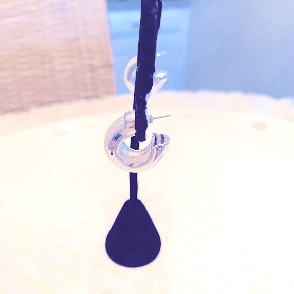 Sterling Silver VTG Post Beaded Hoop Post Earrings 925 - Picture 5 of 8